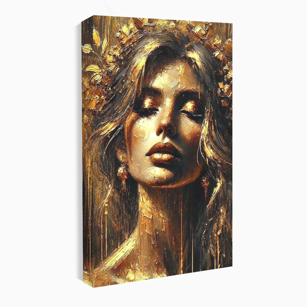 Tablou Canvas Premium, LuxCanva® P1009, Nascuta din Lumina, Zeita, Aur, Coroana, Celesta, Feminitate, Stralucire, Frumusete, Regina, Diva, Soare, Chip, Nemurire, Living, Dormitor