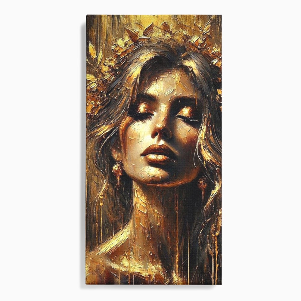 Tablou Canvas Premium, LuxCanva® P1009, Nascuta din Lumina, Zeita, Aur, Coroana, Celesta, Feminitate, Stralucire, Frumusete, Regina, Diva, Soare, Chip, Nemurire, Living, Dormitor