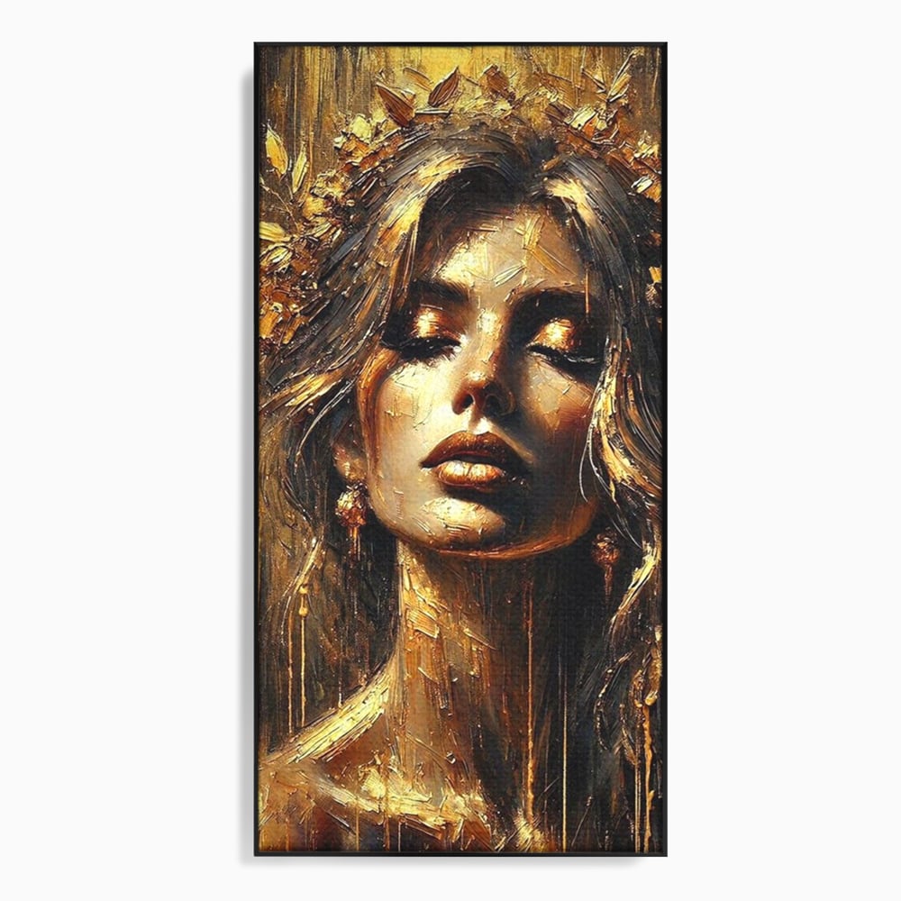 Tablou Canvas Premium, LuxCanva® P1009, Nascuta din Lumina, Zeita, Aur, Coroana, Celesta, Feminitate, Stralucire, Frumusete, Regina, Diva, Soare, Chip, Nemurire, Living, Dormitor