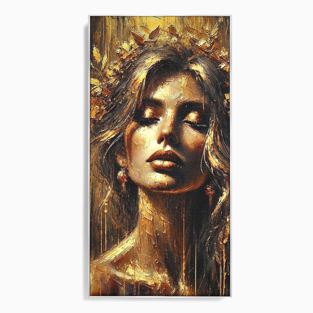 Tablou Canvas Premium, LuxCanva® P1009, Nascuta din Lumina, Zeita, Aur, Coroana, Celesta, Feminitate, Stralucire, Frumusete, Regina, Diva, Soare, Chip, Nemurire, Living, Dormitor