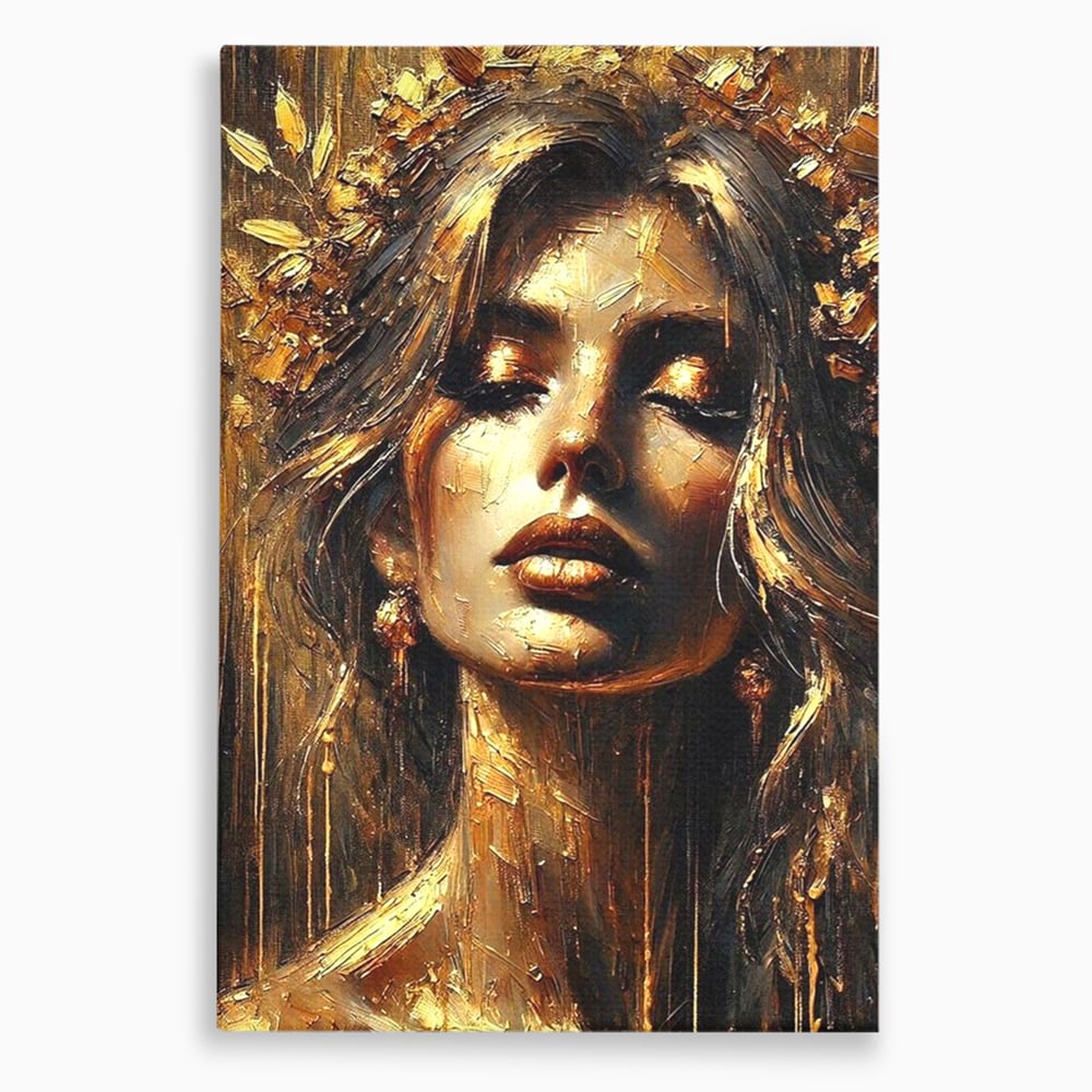 Tablou Canvas Premium, LuxCanva® P1009, Nascuta din Lumina, Zeita, Aur, Coroana, Celesta, Feminitate, Stralucire, Frumusete, Regina, Diva, Soare, Chip, Nemurire, Living, Dormitor
