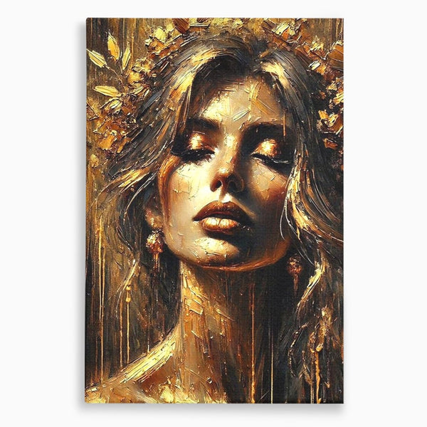 Tablou Canvas Premium, LuxCanva® P1009, Nascuta din Lumina, Zeita, Aur, Coroana, Celesta, Feminitate, Stralucire, Frumusete, Regina, Diva, Soare, Chip, Nemurire, Living, Dormitor