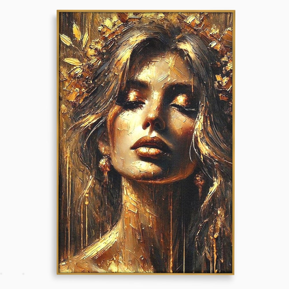 Tablou Canvas Premium, LuxCanva® P1009, Nascuta din Lumina, Zeita, Aur, Coroana, Celesta, Feminitate, Stralucire, Frumusete, Regina, Diva, Soare, Chip, Nemurire, Living, Dormitor