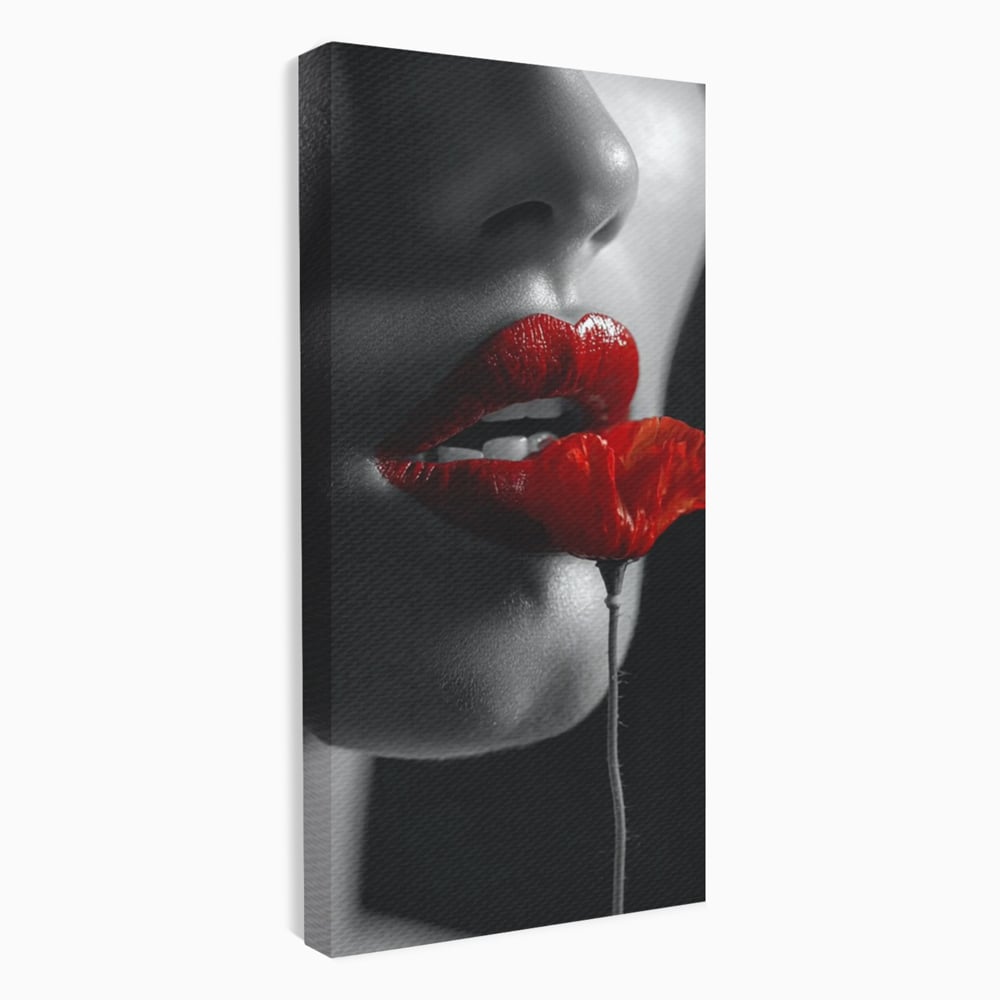 Tablou Canvas Premium, LuxCanva® P1011, Sărutul Macului, Rosu, Floare, Mac, Buze, Tacere, Seductie, Murmur, Petale, Inocenta, Foc, Sexy, Dorinta, Pasiune, Viata, Living, Dormitor