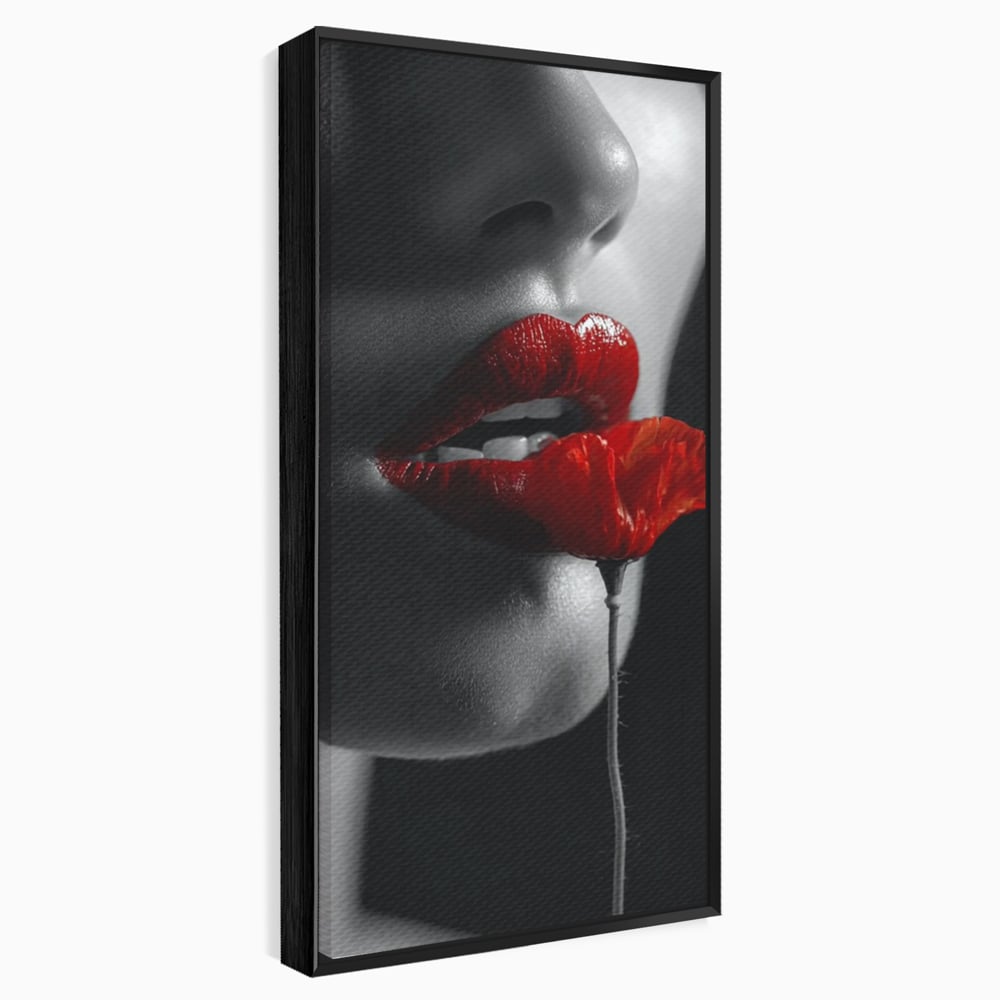 Tablou Canvas Premium, LuxCanva® P1011, Sărutul Macului, Rosu, Floare, Mac, Buze, Tacere, Seductie, Murmur, Petale, Inocenta, Foc, Sexy, Dorinta, Pasiune, Viata, Living, Dormitor