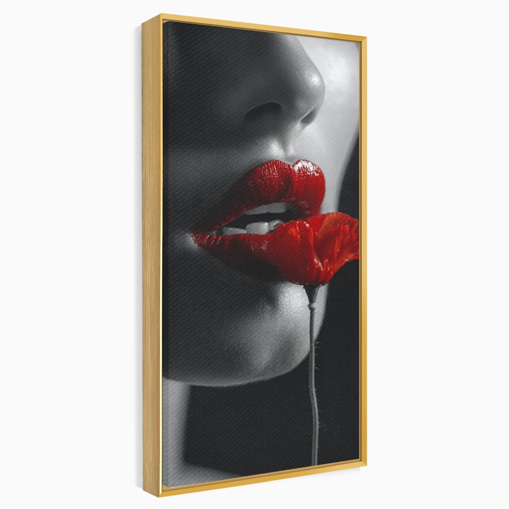 Tablou Canvas Premium, LuxCanva® P1011, Sărutul Macului, Rosu, Floare, Mac, Buze, Tacere, Seductie, Murmur, Petale, Inocenta, Foc, Sexy, Dorinta, Pasiune, Viata, Living, Dormitor