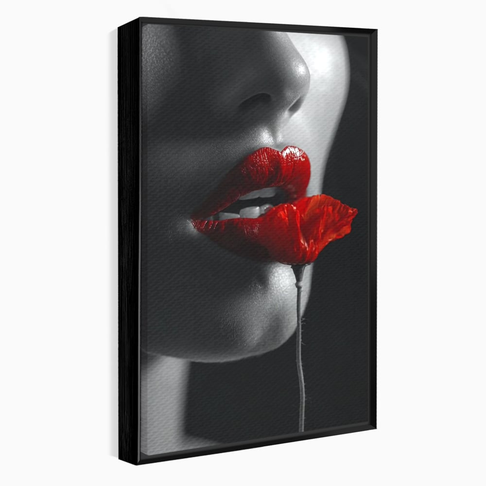 Tablou Canvas Premium, LuxCanva® P1011, Sărutul Macului, Rosu, Floare, Mac, Buze, Tacere, Seductie, Murmur, Petale, Inocenta, Foc, Sexy, Dorinta, Pasiune, Viata, Living, Dormitor