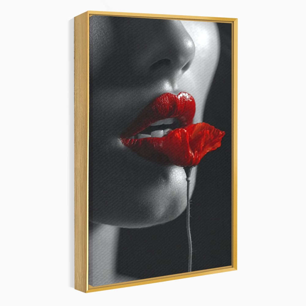 Tablou Canvas Premium, LuxCanva® P1011, Sărutul Macului, Rosu, Floare, Mac, Buze, Tacere, Seductie, Murmur, Petale, Inocenta, Foc, Sexy, Dorinta, Pasiune, Viata, Living, Dormitor