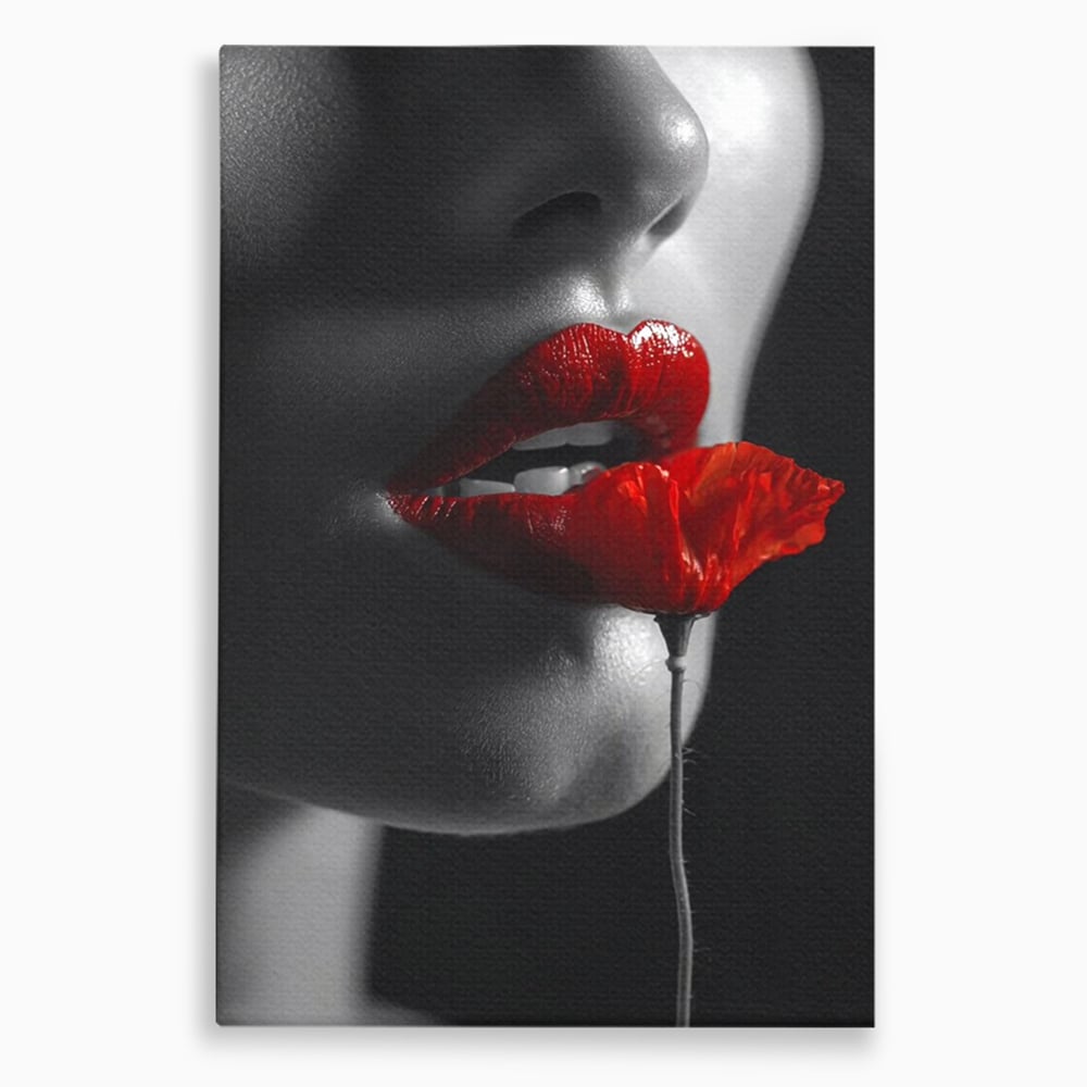 Tablou Canvas Premium, LuxCanva® P1011, Sărutul Macului, Rosu, Floare, Mac, Buze, Tacere, Seductie, Murmur, Petale, Inocenta, Foc, Sexy, Dorinta, Pasiune, Viata, Living, Dormitor