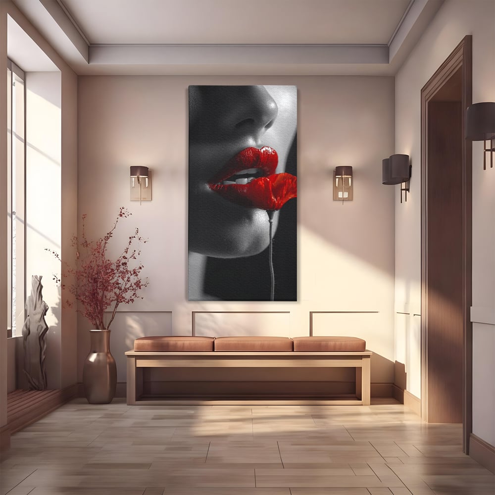 Tablou Canvas Premium, LuxCanva® P1011, Sărutul Macului, Rosu, Floare, Mac, Buze, Tacere, Seductie, Murmur, Petale, Inocenta, Foc, Sexy, Dorinta, Pasiune, Viata, Living, Dormitor