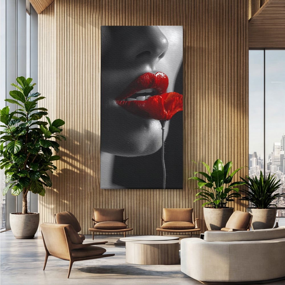 Tablou Canvas Premium, LuxCanva® P1011, Sărutul Macului, Rosu, Floare, Mac, Buze, Tacere, Seductie, Murmur, Petale, Inocenta, Foc, Sexy, Dorinta, Pasiune, Viata, Living, Dormitor