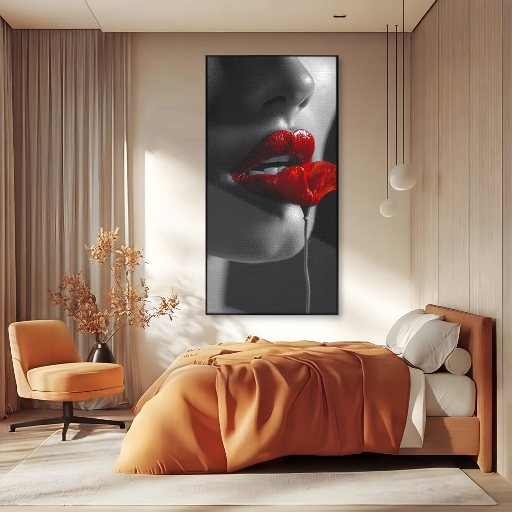 Tablou Canvas Premium, LuxCanva® P1011, Sărutul Macului, Rosu, Floare, Mac, Buze, Tacere, Seductie, Murmur, Petale, Inocenta, Foc, Sexy, Dorinta, Pasiune, Viata, Living, Dormitor