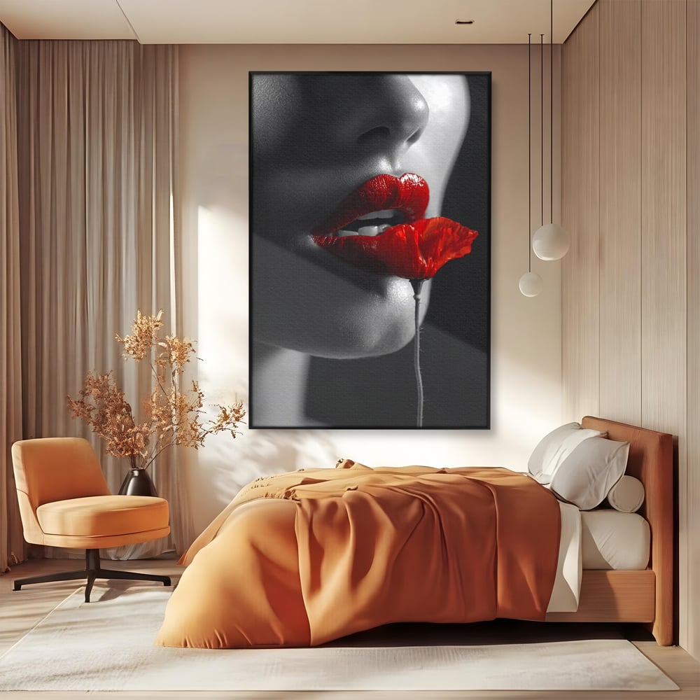 Tablou Canvas Premium, LuxCanva® P1011, Sărutul Macului, Rosu, Floare, Mac, Buze, Tacere, Seductie, Murmur, Petale, Inocenta, Foc, Sexy, Dorinta, Pasiune, Viata, Living, Dormitor