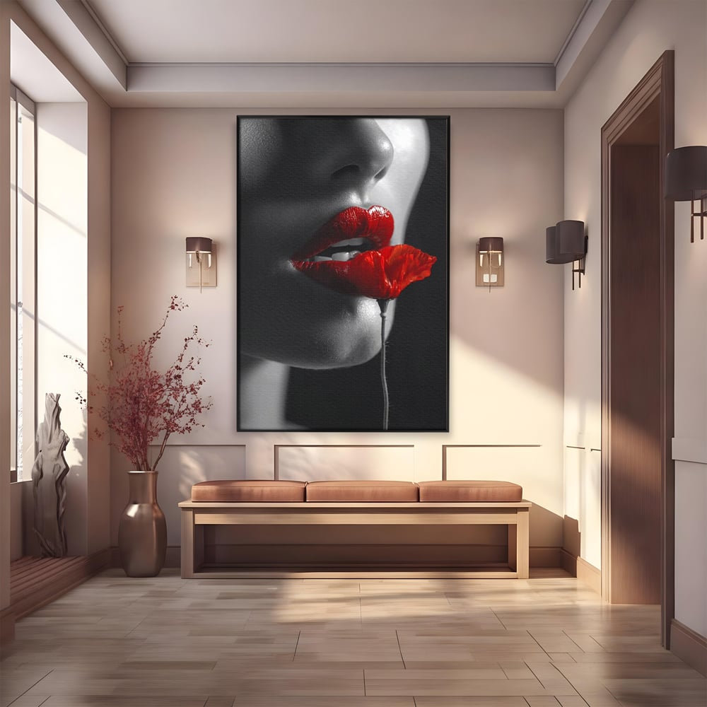 Tablou Canvas Premium, LuxCanva® P1011, Sărutul Macului, Rosu, Floare, Mac, Buze, Tacere, Seductie, Murmur, Petale, Inocenta, Foc, Sexy, Dorinta, Pasiune, Viata, Living, Dormitor