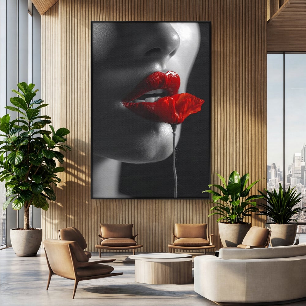 Tablou Canvas Premium, LuxCanva® P1011, Sărutul Macului, Rosu, Floare, Mac, Buze, Tacere, Seductie, Murmur, Petale, Inocenta, Foc, Sexy, Dorinta, Pasiune, Viata, Living, Dormitor