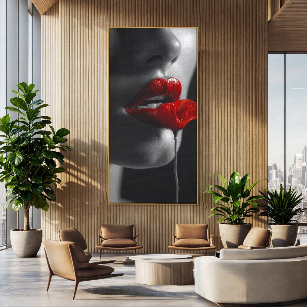 Tablou Canvas Premium, LuxCanva® P1011, Sărutul Macului, Rosu, Floare, Mac, Buze, Tacere, Seductie, Murmur, Petale, Inocenta, Foc, Sexy, Dorinta, Pasiune, Viata, Living, Dormitor