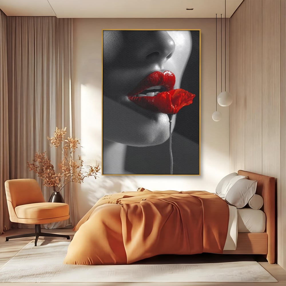 Tablou Canvas Premium, LuxCanva® P1011, Sărutul Macului, Rosu, Floare, Mac, Buze, Tacere, Seductie, Murmur, Petale, Inocenta, Foc, Sexy, Dorinta, Pasiune, Viata, Living, Dormitor