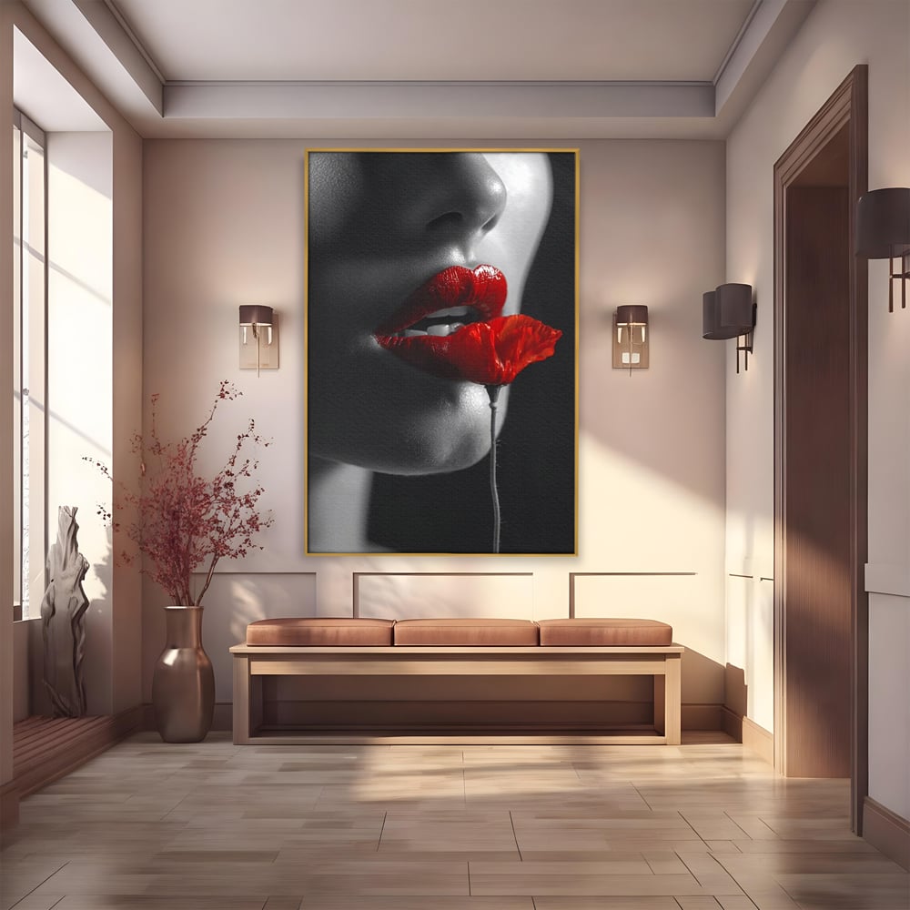 Tablou Canvas Premium, LuxCanva® P1011, Sărutul Macului, Rosu, Floare, Mac, Buze, Tacere, Seductie, Murmur, Petale, Inocenta, Foc, Sexy, Dorinta, Pasiune, Viata, Living, Dormitor