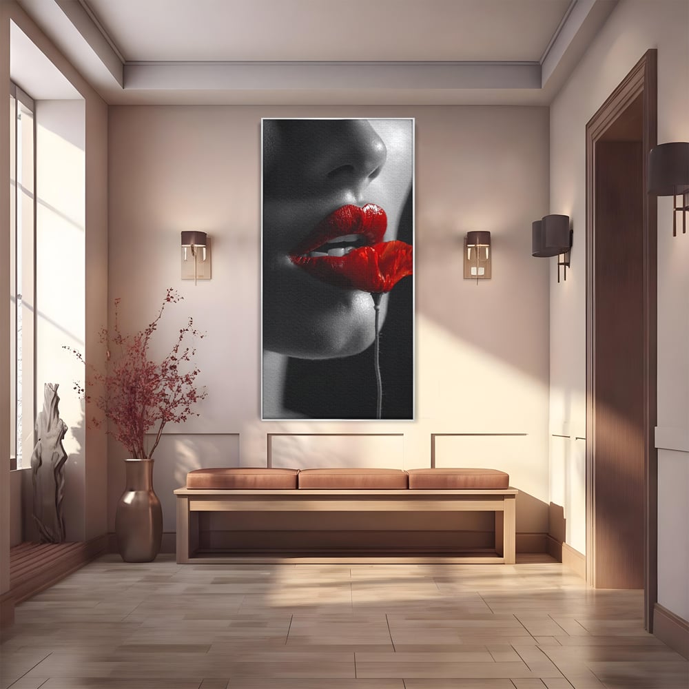 Tablou Canvas Premium, LuxCanva® P1011, Sărutul Macului, Rosu, Floare, Mac, Buze, Tacere, Seductie, Murmur, Petale, Inocenta, Foc, Sexy, Dorinta, Pasiune, Viata, Living, Dormitor