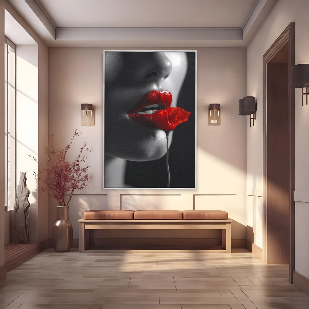 Tablou Canvas Premium, LuxCanva® P1011, Sărutul Macului, Rosu, Floare, Mac, Buze, Tacere, Seductie, Murmur, Petale, Inocenta, Foc, Sexy, Dorinta, Pasiune, Viata, Living, Dormitor