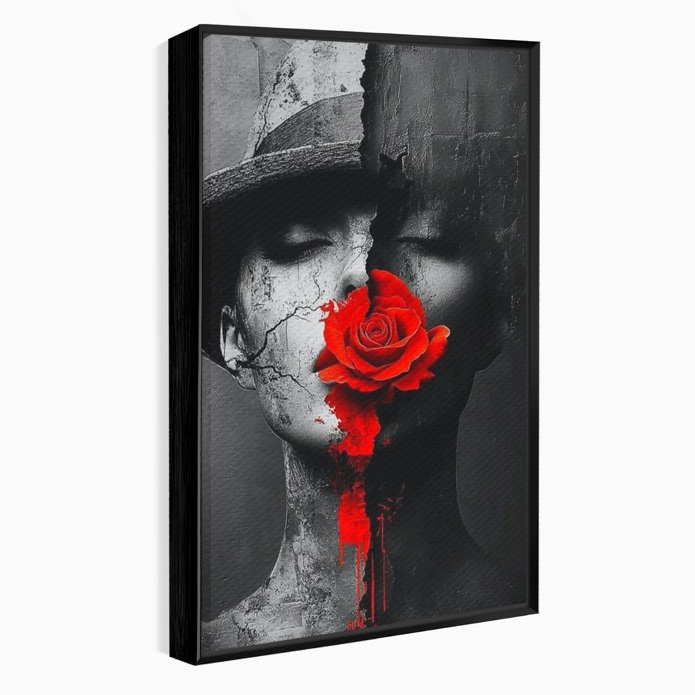 Leinwand Premium Canvas Wandbilder, LuxCanva® P1012, Risse in der Seele, Rot, Blume, Hut, Bruch, Licht, Dunkelheit, Finsternis, Gesicht, Portrait, Ruinen, Dualität, Sinnlichkeit, Wohnen, Schlafzimmer