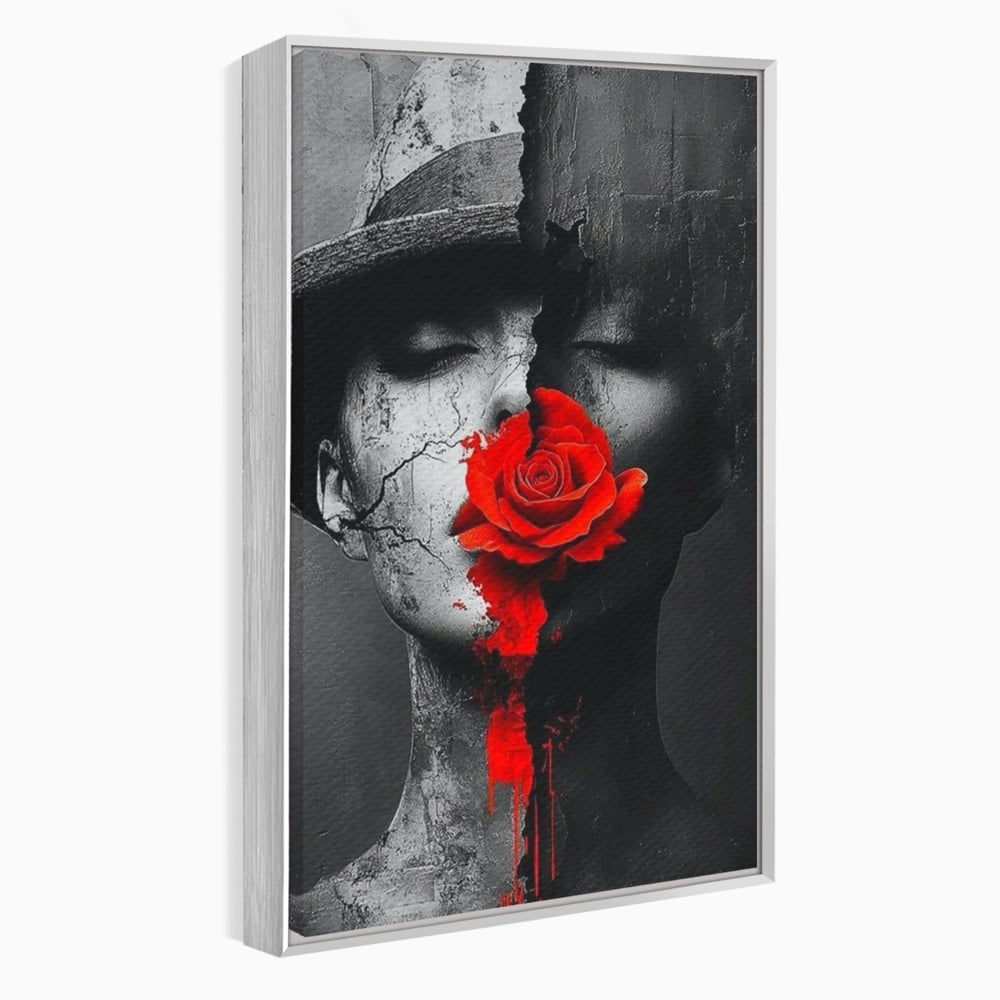 Leinwand Premium Canvas Wandbilder, LuxCanva® P1012, Risse in der Seele, Rot, Blume, Hut, Bruch, Licht, Dunkelheit, Finsternis, Gesicht, Portrait, Ruinen, Dualität, Sinnlichkeit, Wohnen, Schlafzimmer