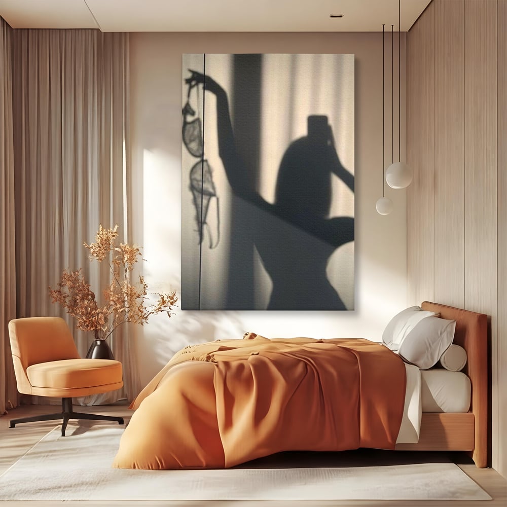 Tablou Canvas Premium, LuxCanva® P1016, Umbra Indrazneata, Silueta, Mister, Intimitate, Femeie, Senzual, Sexy, Alb, Negru, Dormitor, Living