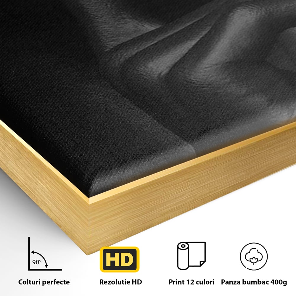 Tablou Canvas Premium, LuxCanva® P1018, Secretul Nostru, Auriu, Negru, Mister, Secret, Soapta, Buze, Senzual, Glamour, Dormitor, Living