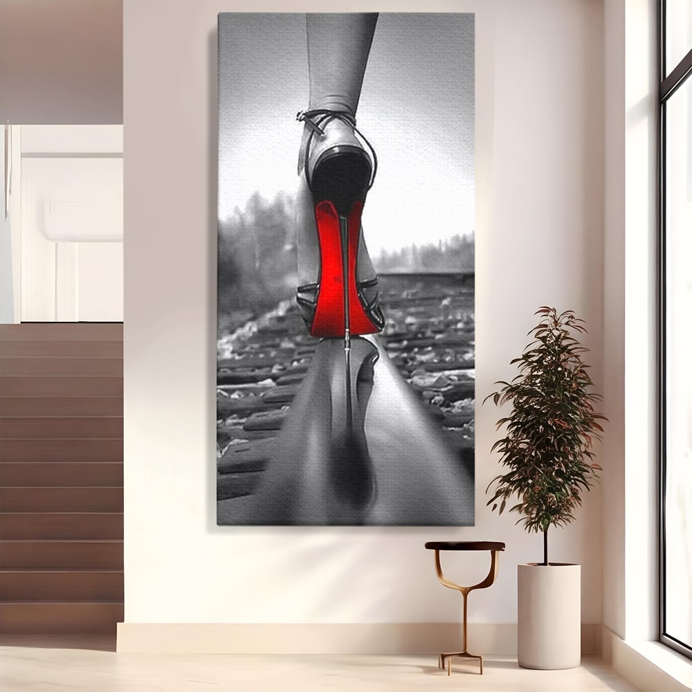Tablou Canvas Premium, LuxCanva® P1019, Linia Seductiei, Tocuri, Rosu, Risc, Seductie, Feminitate, Putere, Sexy, Eleganta, Dormitor, Living