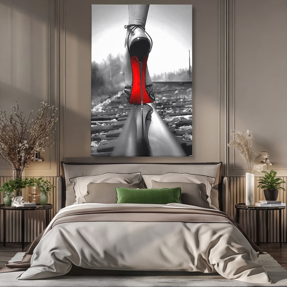 Tablou Canvas Premium, LuxCanva® P1019, Linia Seductiei, Tocuri, Rosu, Risc, Seductie, Feminitate, Putere, Sexy, Eleganta, Dormitor, Living
