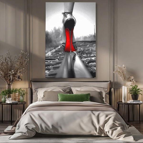 Tablou Canvas Premium, LuxCanva® P1019, Linia Seductiei, Tocuri, Rosu, Risc, Seductie, Feminitate, Putere, Sexy, Eleganta, Dormitor, Living