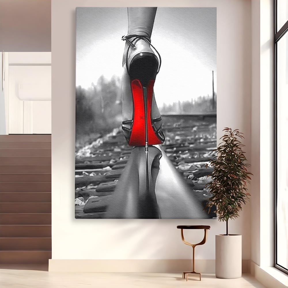 Tablou Canvas Premium, LuxCanva® P1019, Linia Seductiei, Tocuri, Rosu, Risc, Seductie, Feminitate, Putere, Sexy, Eleganta, Dormitor, Living