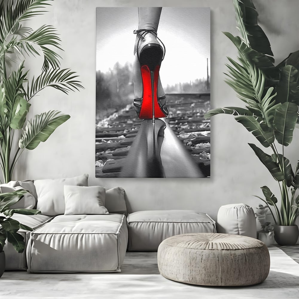 Tablou Canvas Premium, LuxCanva® P1019, Linia Seductiei, Tocuri, Rosu, Risc, Seductie, Feminitate, Putere, Sexy, Eleganta, Dormitor, Living