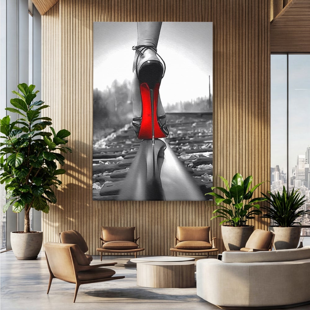 Tablou Canvas Premium, LuxCanva® P1019, Linia Seductiei, Tocuri, Rosu, Risc, Seductie, Feminitate, Putere, Sexy, Eleganta, Dormitor, Living