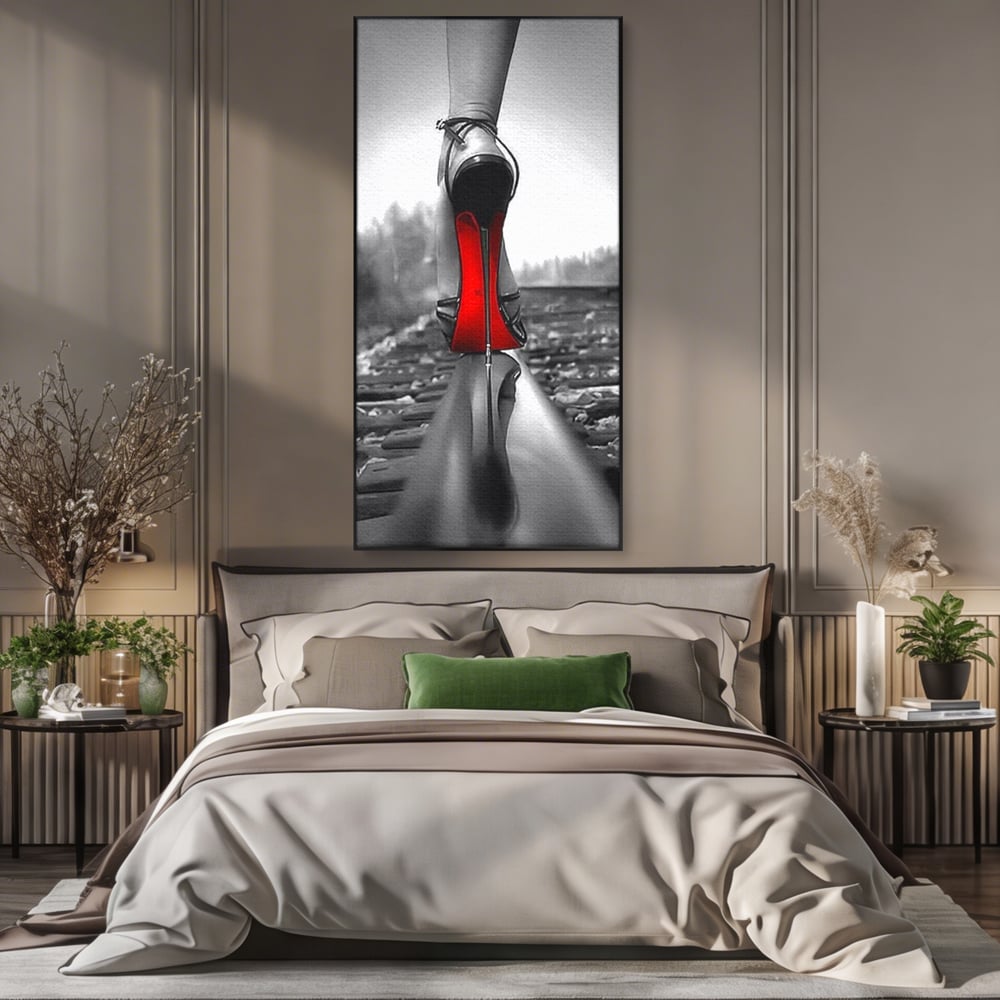 Tablou Canvas Premium, LuxCanva® P1019, Linia Seductiei, Tocuri, Rosu, Risc, Seductie, Feminitate, Putere, Sexy, Eleganta, Dormitor, Living
