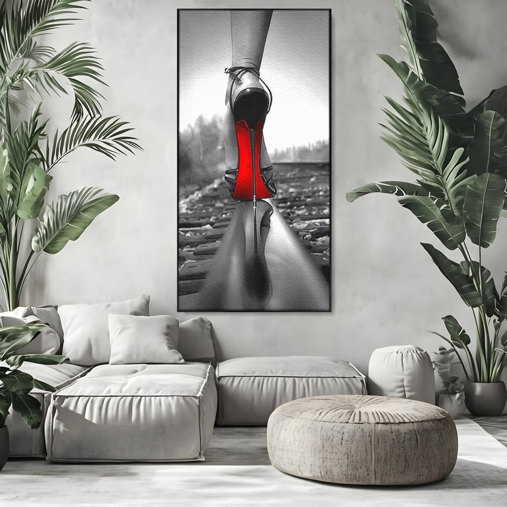 Tablou Canvas Premium, LuxCanva® P1019, Linia Seductiei, Tocuri, Rosu, Risc, Seductie, Feminitate, Putere, Sexy, Eleganta, Dormitor, Living
