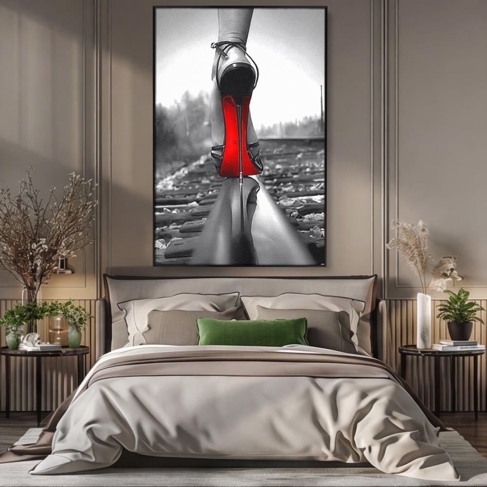 Tablou Canvas Premium, LuxCanva® P1019, Linia Seductiei, Tocuri, Rosu, Risc, Seductie, Feminitate, Putere, Sexy, Eleganta, Dormitor, Living