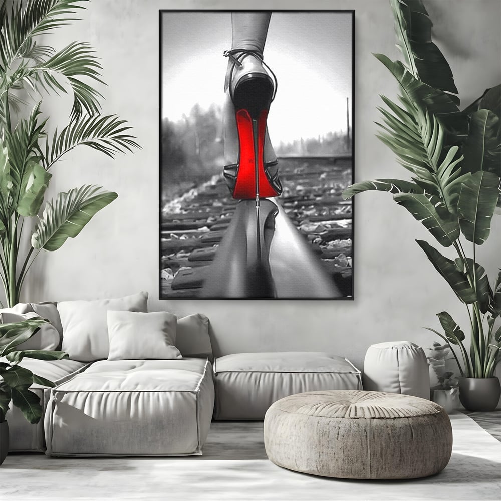 Tablou Canvas Premium, LuxCanva® P1019, Linia Seductiei, Tocuri, Rosu, Risc, Seductie, Feminitate, Putere, Sexy, Eleganta, Dormitor, Living