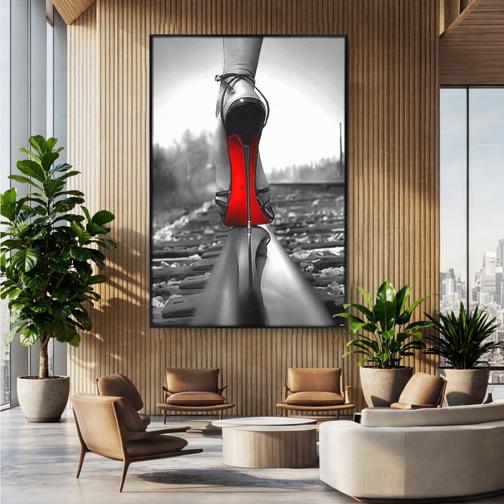 Tablou Canvas Premium, LuxCanva® P1019, Linia Seductiei, Tocuri, Rosu, Risc, Seductie, Feminitate, Putere, Sexy, Eleganta, Dormitor, Living