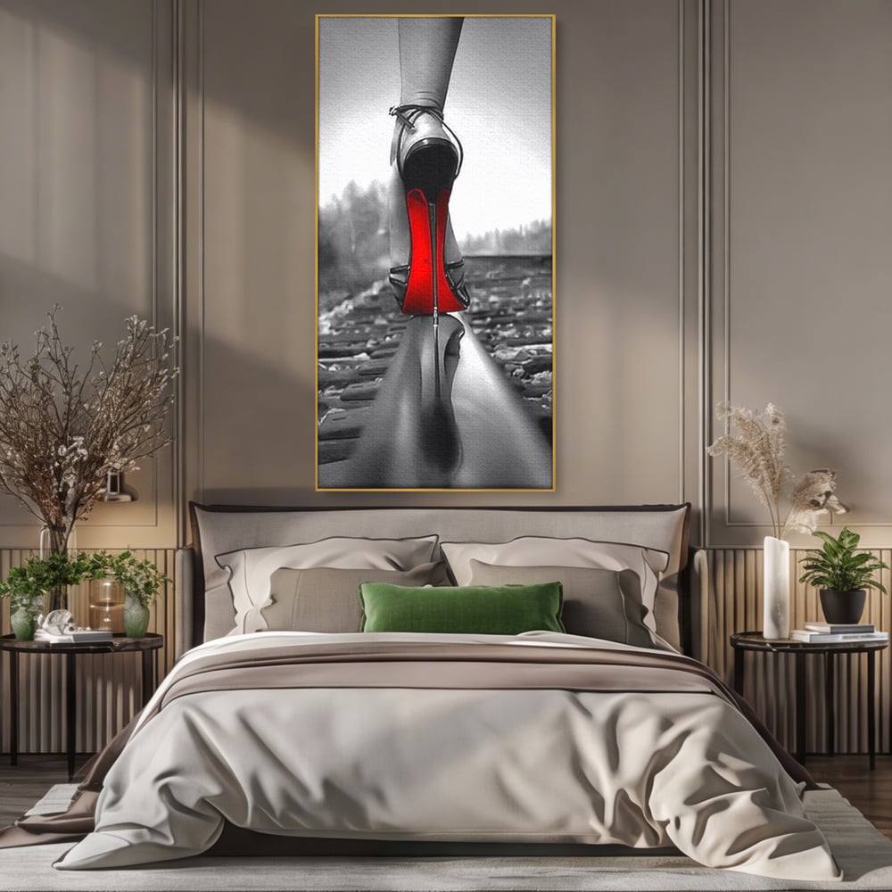 Tablou Canvas Premium, LuxCanva® P1019, Linia Seductiei, Tocuri, Rosu, Risc, Seductie, Feminitate, Putere, Sexy, Eleganta, Dormitor, Living