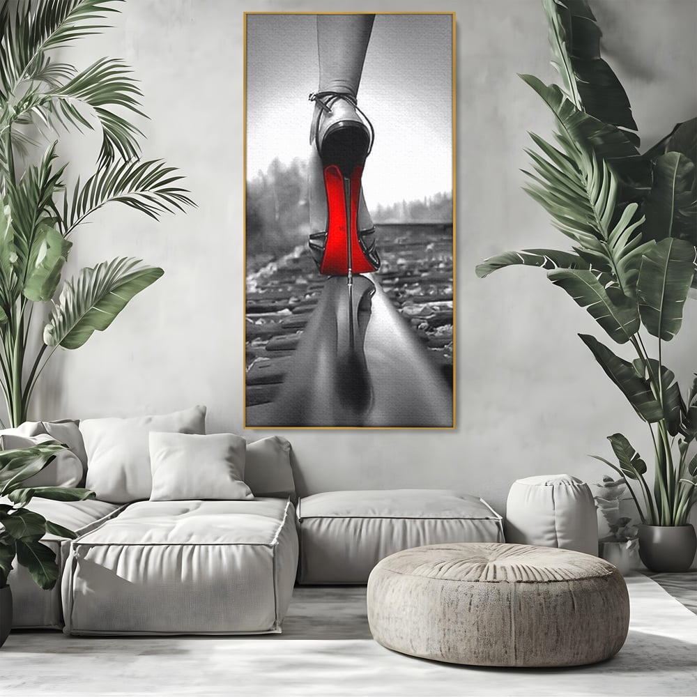 Tablou Canvas Premium, LuxCanva® P1019, Linia Seductiei, Tocuri, Rosu, Risc, Seductie, Feminitate, Putere, Sexy, Eleganta, Dormitor, Living
