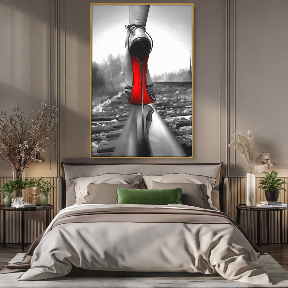 Tablou Canvas Premium, LuxCanva® P1019, Linia Seductiei, Tocuri, Rosu, Risc, Seductie, Feminitate, Putere, Sexy, Eleganta, Dormitor, Living