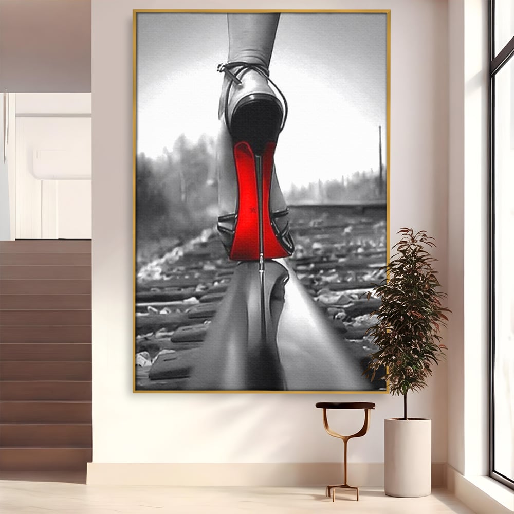 Tablou Canvas Premium, LuxCanva® P1019, Linia Seductiei, Tocuri, Rosu, Risc, Seductie, Feminitate, Putere, Sexy, Eleganta, Dormitor, Living