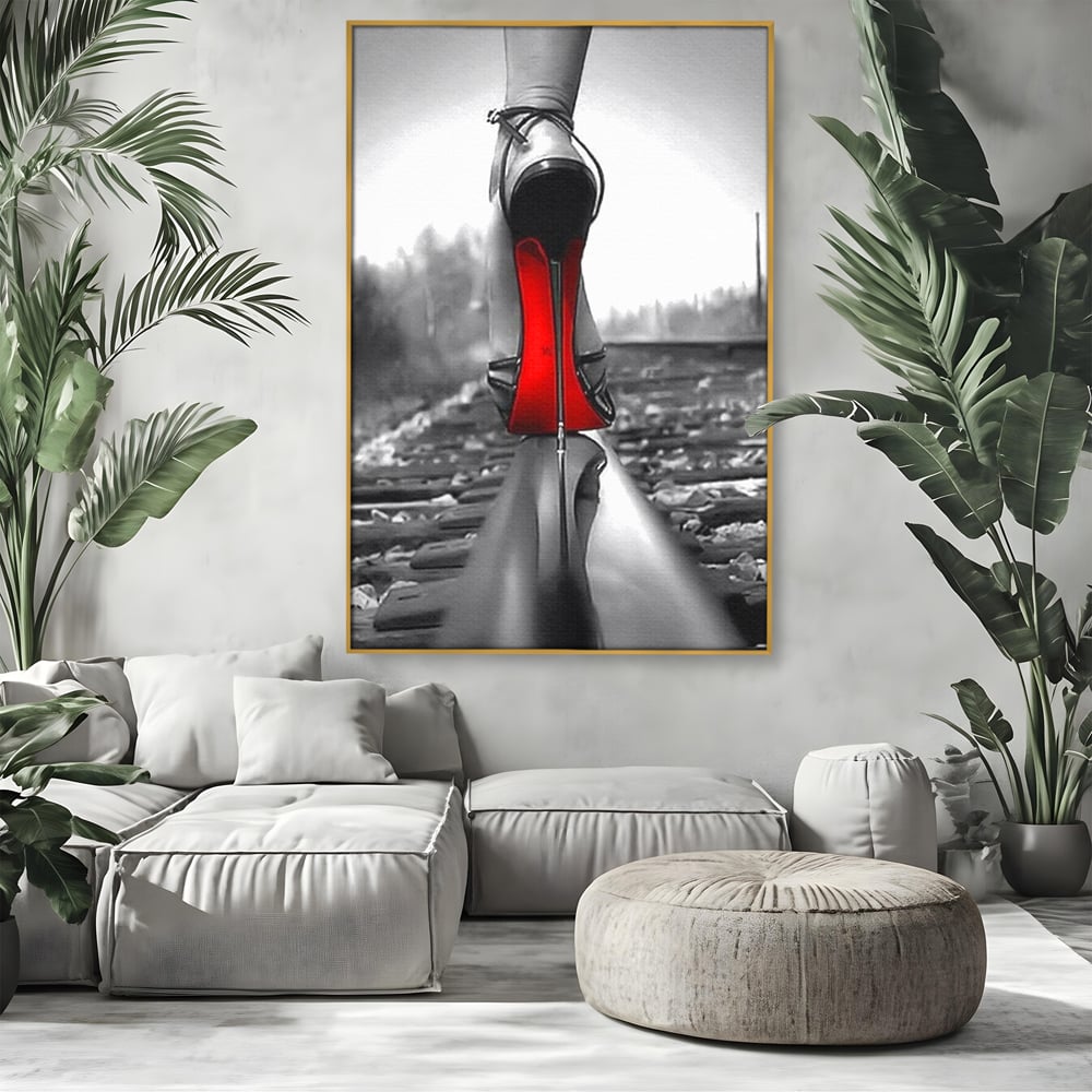 Tablou Canvas Premium, LuxCanva® P1019, Linia Seductiei, Tocuri, Rosu, Risc, Seductie, Feminitate, Putere, Sexy, Eleganta, Dormitor, Living