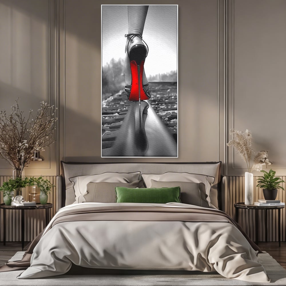 Tablou Canvas Premium, LuxCanva® P1019, Linia Seductiei, Tocuri, Rosu, Risc, Seductie, Feminitate, Putere, Sexy, Eleganta, Dormitor, Living
