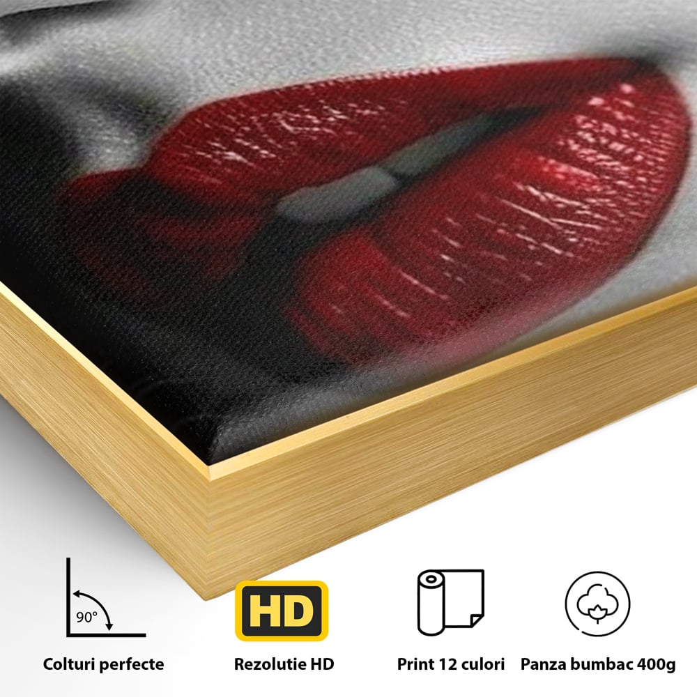 Tablou Canvas Premium, LuxCanva® P1020, Farmec Interzis, Femeie, Ruj, Rosu, Senzual, Buze, Sexy, Privire, Frumusete, Alb, Negru, Dormitor, Living