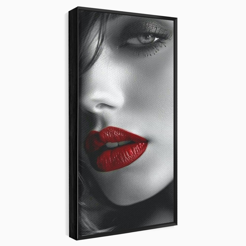 Tablou Canvas Premium, LuxCanva® P1020, Farmec Interzis, Femeie, Ruj, Rosu, Senzual, Buze, Sexy, Privire, Frumusete, Alb, Negru, Dormitor, Living