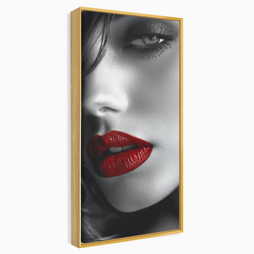 Tablou Canvas Premium, LuxCanva® P1020, Farmec Interzis, Femeie, Ruj, Rosu, Senzual, Buze, Sexy, Privire, Frumusete, Alb, Negru, Dormitor, Living