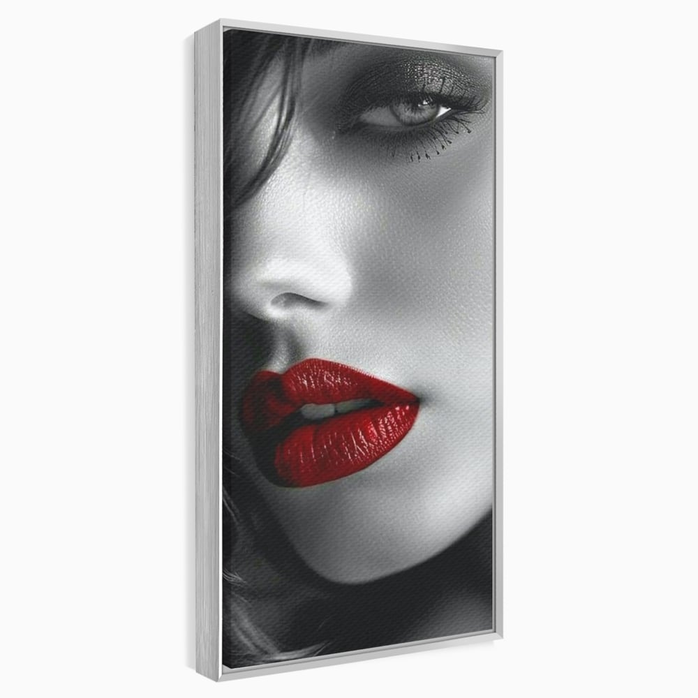 Tablou Canvas Premium, LuxCanva® P1020, Farmec Interzis, Femeie, Ruj, Rosu, Senzual, Buze, Sexy, Privire, Frumusete, Alb, Negru, Dormitor, Living