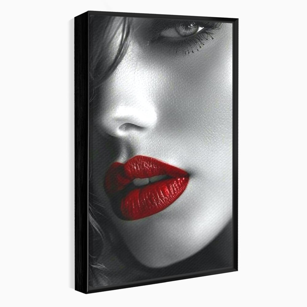 Tablou Canvas Premium, LuxCanva® P1020, Farmec Interzis, Femeie, Ruj, Rosu, Senzual, Buze, Sexy, Privire, Frumusete, Alb, Negru, Dormitor, Living